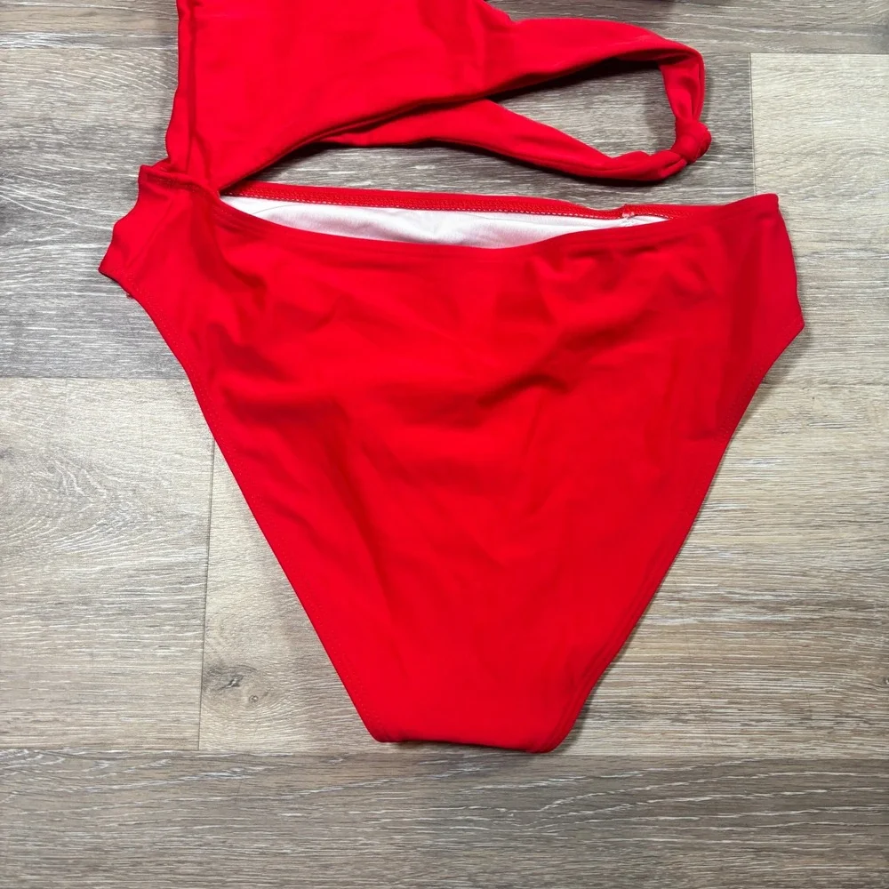 Red Cut-Out One Piece Swimsuit Monokini Adjustable Straps Knot Detail Size Small